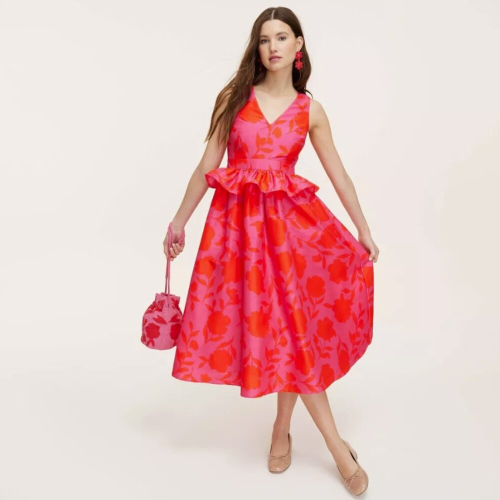 Kate Spade New York x Target Classic Rose Peplum Midi Dress Pink /Red 12 NWT - Picture 3 of 6